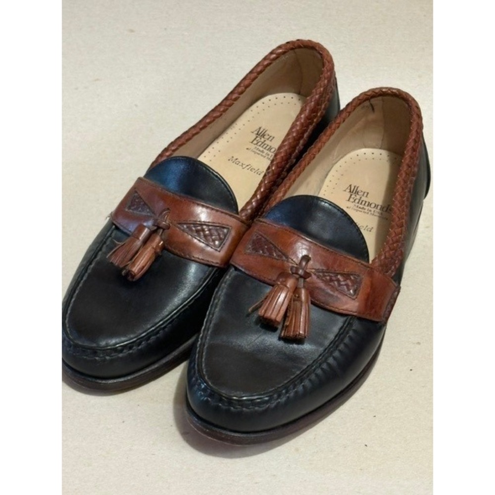 Allen Edmonds Maxfield Tassel Loafers Mens 10.5 E Black Brown Braided USA
